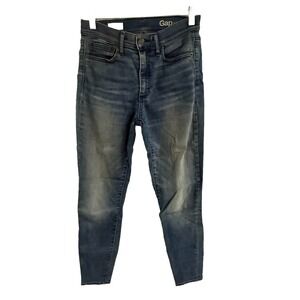 GAP DENIM WOMENS JEANS SIZE 26‎ R HIGH RISE SKINNY DIRTY MEDIUM WASH DISTRESSED